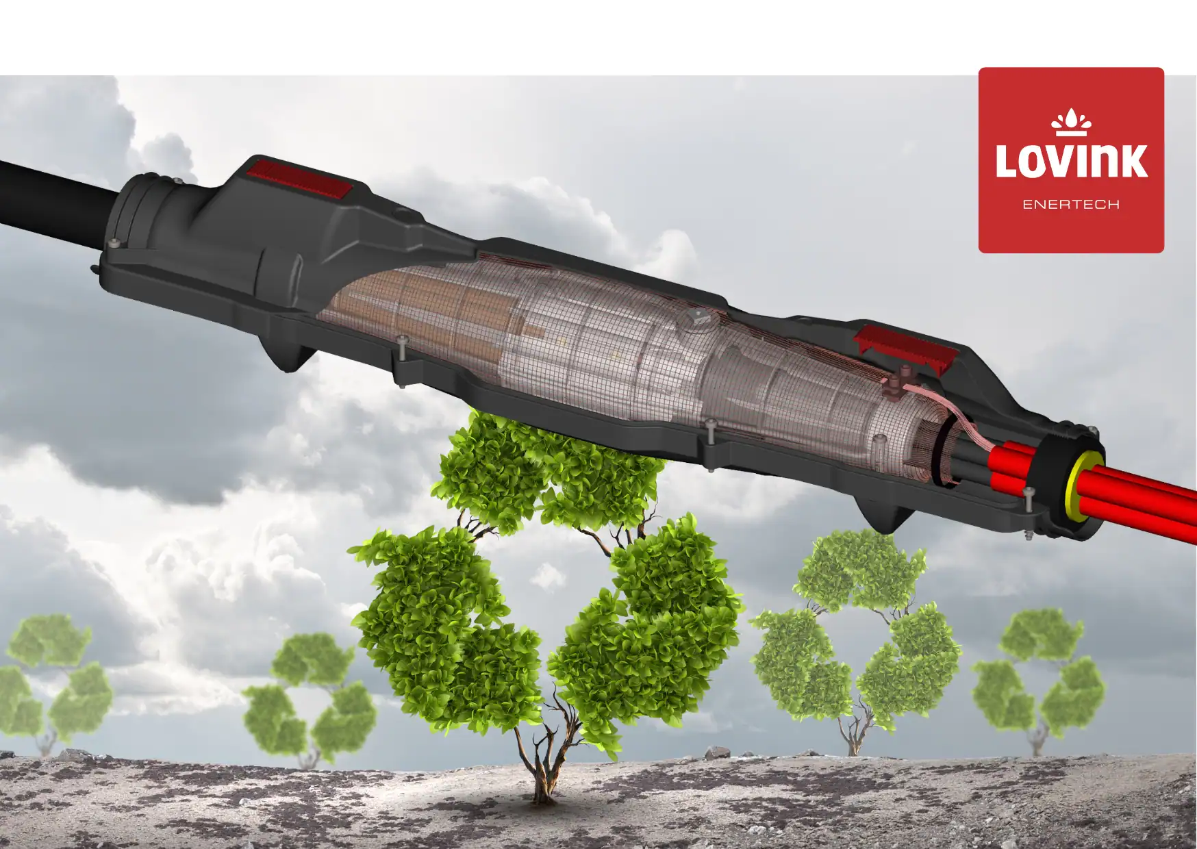 Sustainable ABS outer shell for LoviSil® cable joints showing recycled material used in cable joint housing design