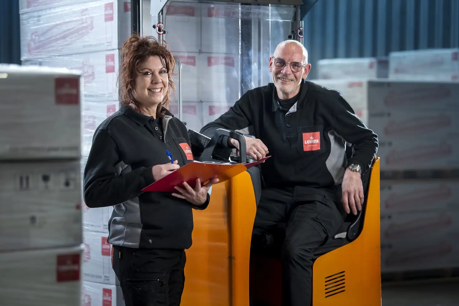 Lovink Enertech logistics team employees working in warehouse handling cable joint products and materials