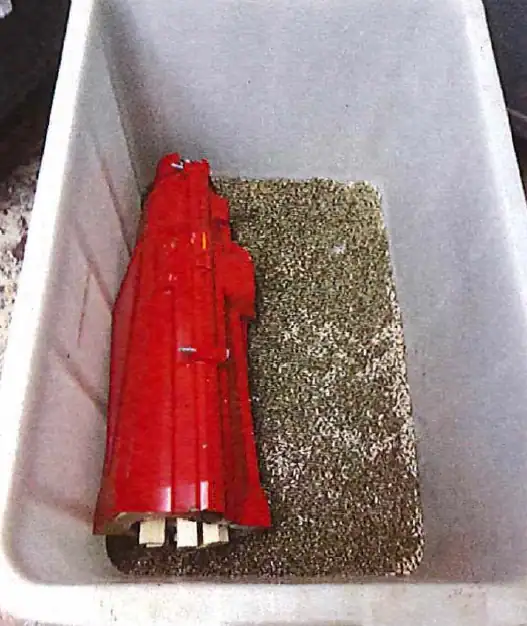 Termite resistance test of a cable splice showing exposure to termites under controlled laboratory conditions.