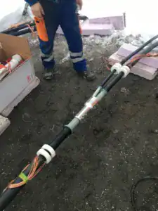 Case picture, different cable types connected into one joint